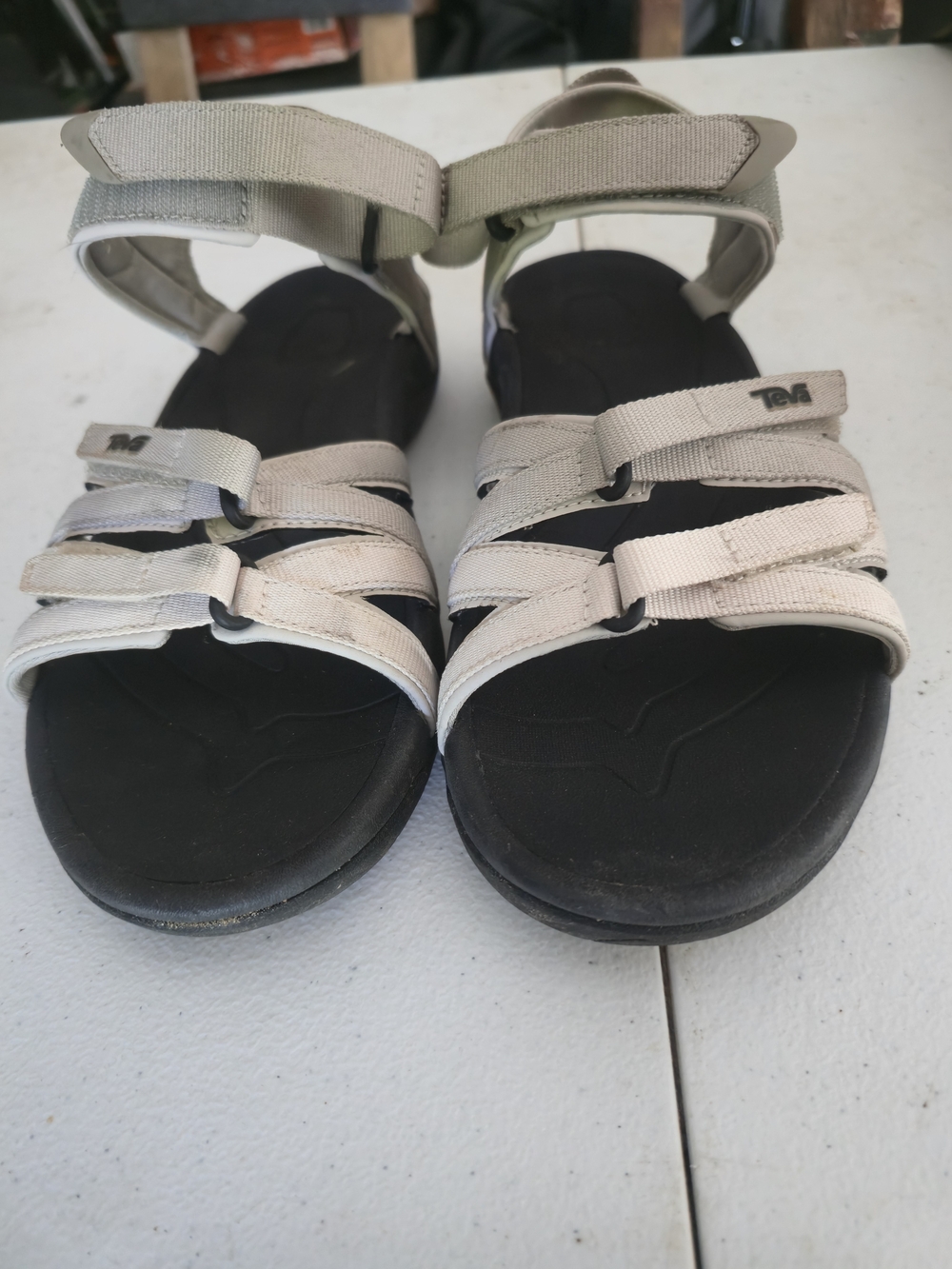 Teva Neutral Strappy Sandals in Light Beige and Black